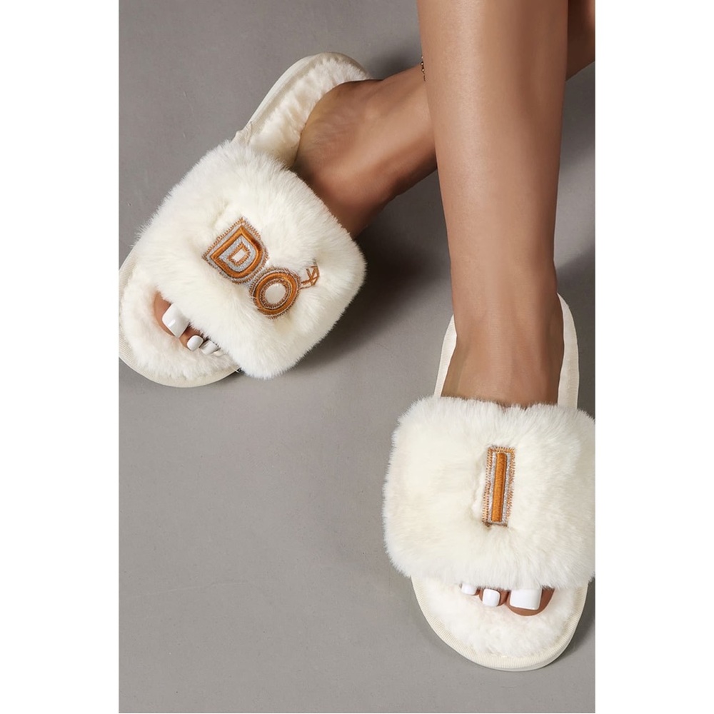 Faux Fur Open Toe Slippers